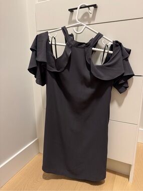 Naked Zebra Charcoal Off Shoulder Ruffle Dress
